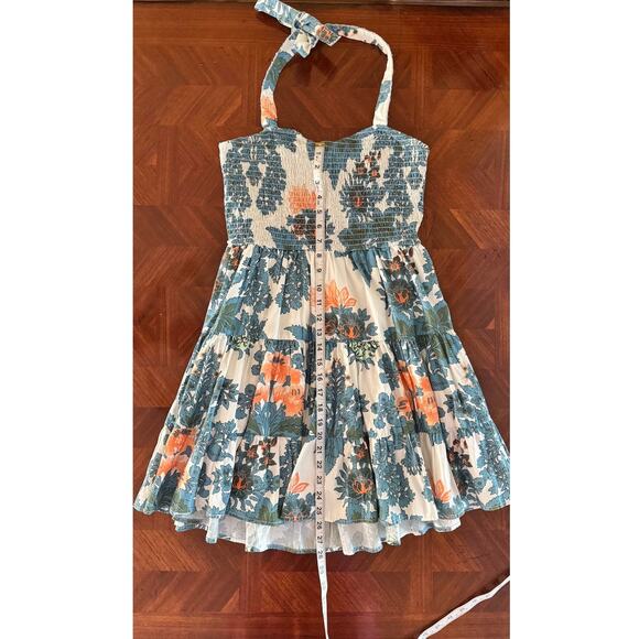 Forever That Girl Floral Smocked Halter Sundress Blue Orange Size S - Picture 4 of 16